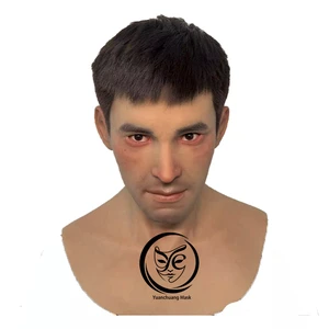 Factory Price Handcrafted Realistic Silicone Head Masks with Hair Lifelike Natural Full Face Mask Male Cosplay Party Headgear