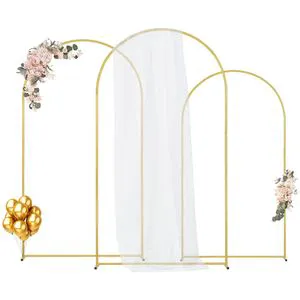 Set of 3 Metal Arch Backdrop Stand with Case Connection 8ft/7.2ft/6.6ft for Wedding Arch