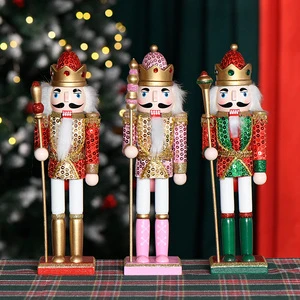 Wholesale Sequined Nutcracker Cascanueces 30cm Wooden Ornament Christmas Nutcracker For Decoration Supplies