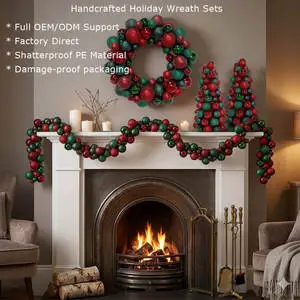 Wholesale Christmas Red Emerald Green Electroplated Bauble Wreath Set For Hotel & Mall Display Commercial Christmas Decoration