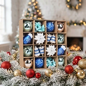 Hot Selling 16Pcs Hand-painted Red/Gold Waterproof Plastic Christmas Ball Ornaments Set for Xmas Tree with OEM Customization