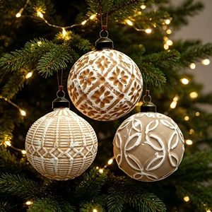 Vintage Embossed Round Glass Christmas Ball Ornaments, Handmade Factory Glass Balls for Christmas Tree Decoration