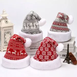 Snowflake Fawn Knitted Santa Hat Wool Christmas Hat Knitted Xmas Hat Gift for Halloween Christmas New Year Thanksgiving