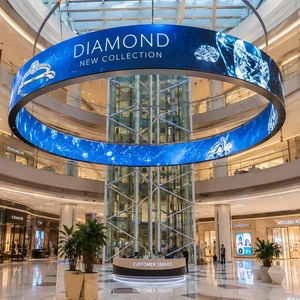 Creative Halo LED Display Custom Round Ceiling Hanging LED Screen For Commercial Atrium