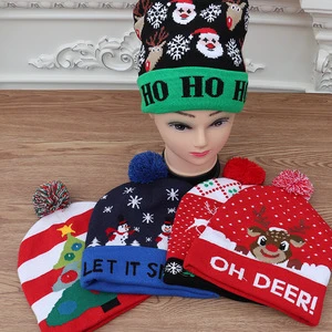 Led Christmas Santa Hat Knitted Christmas Hat Gift Xmas Christmas Hats With Leds Lights up