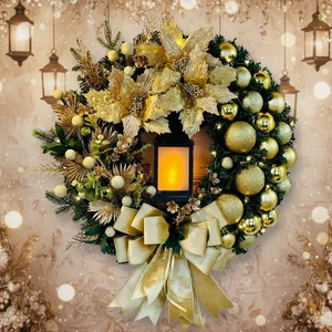 Gold Lantern Flower Ring Christmas Day Decoration with Pineapple Christmas Flower Ring Door Hanging Indoor Decoration