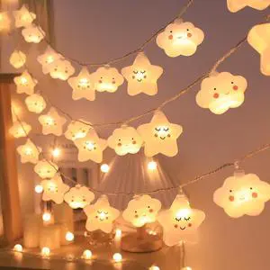 Smiley Cloud IP44 Warm White LED String Lights Battery Operated Hanging Fairy Lights for Wedding Party Decor 1.5M/3M Length