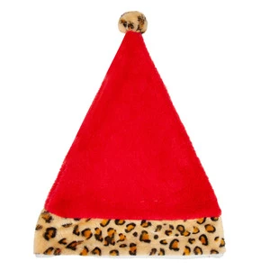 FF4934 Christmas Decor Party Favor Leopard Brim Xmas Santa Claus Hat Fuzzy Winter Adult Christmas Hat