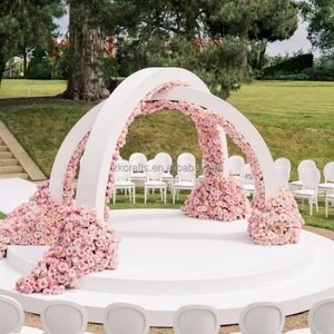 ZKAI White Metal Arch Bridge Wedding Arch Elegant Curved Ceremony Arch for Garden Wedding Backdrop