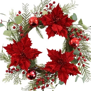 Handmade Christmas Red Flower Wreath for Door Hanging Wholesale Home Decoration Ornament Christmas Wreath Supplier