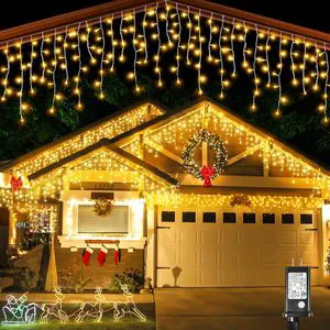 LED Icicle Lights 400 LED Christmas String Light Outdoor Warm Curtain String Lights for Wedding House Patio Party Decorations