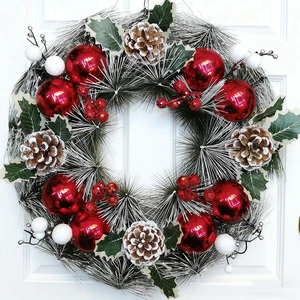 2025 Hot Selling Handmade Eco-Friendly Christmas Artificial Wood/PVC Traditional Indoor Decorative Wreath 40x40cm Garland