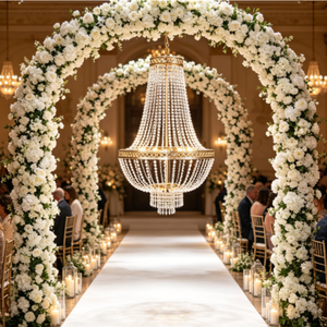 New Wedding Decoration Metal Iron Plating Crystal Bead Curtain Chandelier Wedding Event Stage Decoration Ceiling Light