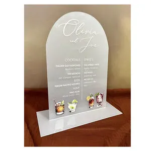 Factory Customized UV Printed Eco-Friendly 3mm Hard Acrylic White Wedding Bar Sign & Menu with Table Number Stand