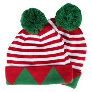 Custom Logo Unisex Winter Santa Xmas Elf Knit Crochet Beanie Cap Christmas Knitted Hat For Festive Party