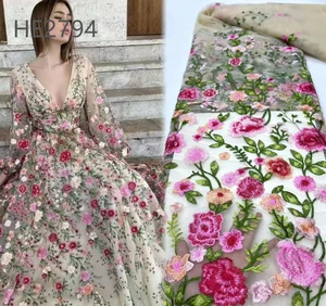 Wholesale Price Nigerian French Glitter Tulle Sequin Mesh Flower Lace Fabric Embroidery for Wedding Evening Dress