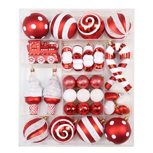 High Quality UV Printed Spot Christmas Ball Red Candy Color 47pcs Set Electroplated Christmas Tree Window Decoration Ornaments