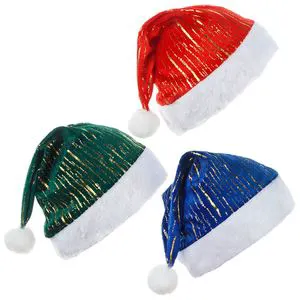 Wholesale High Quality New Christmas Decorations Short Plush Colorful Hot Stamping Gold Velvet Edge Adjustable Fit Santa Hat