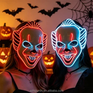 Wholesale Horror Halloween LED Neon El Wire PVC Material White Clown Mask Scary Role Playing Carnival Children Cosplay Party