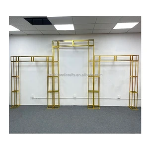 Hot Sale Gold Electroplated Square Metal Backdrop Set 3 Pcs/Set Wedding Arch for Wedding Decoration Stand