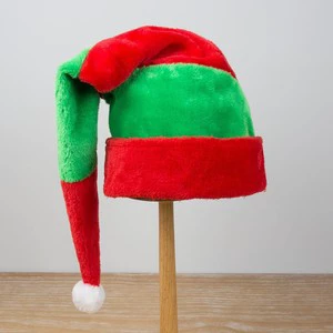 New Trending Fashion High Quality Eco-Friendly Digital Printed Polyester Christmas Santa Hat Red Green Stripe Elf Hat Soft Plush