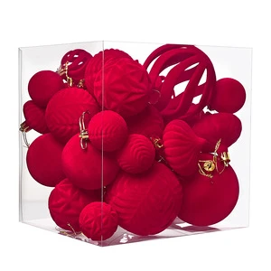 36pcs Irregular Painted Flocked Cloth Balls Hanging Ornaments Holiday Decoration Scene Christmas Tree Red Flocked Balls