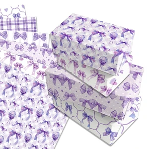 Huancai 12PCS Purple Bows Wrapping Paper Sheets Gift Wrapping Paper Flat DIY Craft Art Paper for Birthday Wedding Party Supplies