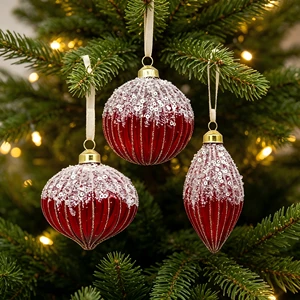 Vintage Burgundy Vertical Striped Gold Rim Glass Christmas Balls, Snowflake Sequins & Beaded Xmas Tree Ornaments Wholesale