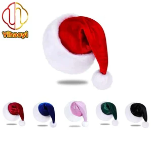 Yihaoyi Wholesale Custom Plush Trim Velvet Santa Hat Premium Christmas Hat OEM ODM for Holiday Parties Festive Events