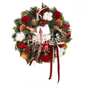 Artificial Christmas Wreath with Pine Cone Berry Orange Slice Cotton Decoration for Front Door Rustic Holiday Home Decor