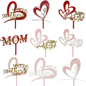 Hot Sale New Red Pink Love Heart Topper Happy Birthday Mother's Day Cake Decorations