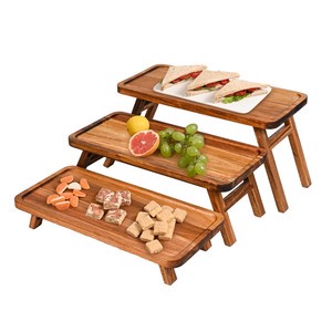Acacia Wood Cupcake Tower Display Set Dessert Table Platters Foldable 3 Tiered Serving Trays for Wedding Birthday Party