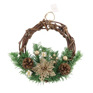 Wholesale #15147 Natural Willow Wreath Rattan Christmas Wreath with Pine Front Door Hanging Ornaments