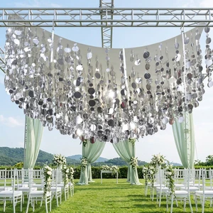 EG-CFC104 Luxury Wedding Silver Ceiling Curtain Silver Sequin Fabric Base Ceiling Drape Custom Arc Length Ceiling Flowers