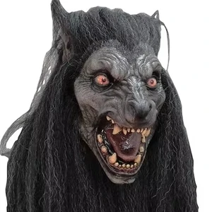 Black Moon WereWolves Head Mask Wolf with Hair Mask Adult Size Latex Mask