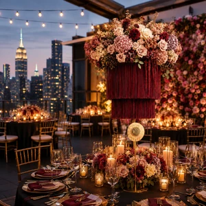 Luxury Macrame Hanging Wedding Ceiling Decor With Artificial Flowers Tiered Tassel Chandelier for Reception Backdrop Wholesale