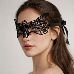 Wholesale CRECRA Sexy Black Lace Cat Head Halloween Cosplay Half Face Party Mask Made in Shanghai