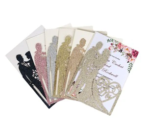 Wholesale Marriage love Greeting Gold Silver Black Rose Color Glitter Paper Royal Design Luxury Invitation Card Wedding
