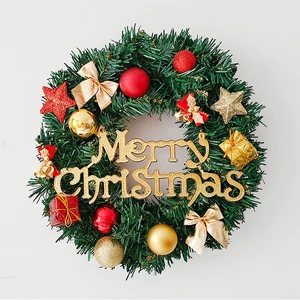Christmas Wreath 12 Inch Pine Artificial Christmas Hanging Wreath Garland with Deer Flower Front Door Ornament Wall for Party