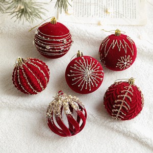 Hanging Burgundy Xmas Tree Bulbs Red Velvet Christmas Tree Ornaments Flocked Christmas Ball Decor Gangheng Lovely