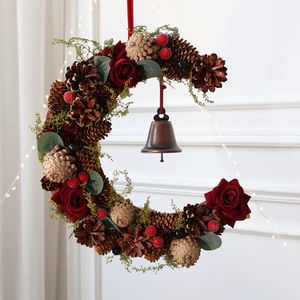 Moon Everlasting Dried Flower Large Bells Rose Pinecone Door Hanging Christmas Gift Decorative Wreath