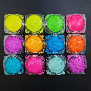 Xucai 12 Colors Neon Chunky Glitter Set Fluorescent Hexagon Sequins UV Glow Powder for Festival Makeup Nail Art Resin Crafts DIY