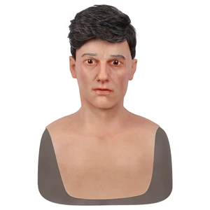 Realistic Male Face Party Mask 100% Silicone Facemask Full Head Cover Soft Elastic Silicon for Cosplay