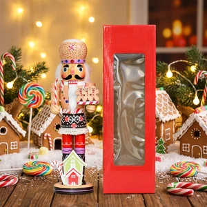 13.5 Inch Hand-painted Gingerbread Baker Wooden Nutcracker With Candy Cane Gingerbread House