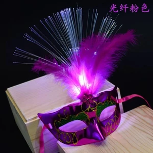 Party Led Mask With Feather for Wedding Props Gold Shinny Masquerade Masks Promotion Costume Cosplay Item