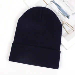 Custom Logo 20 Colors Woolen Beanie Cap 50% Acrylic 50% Polyester Knitted Cap Winter Blank Plain Knitted