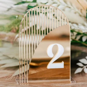High Quality Wedding Ornaments Arch Mirror Acrylic Table Number Gold White 3D Gold Letter Arch Table Digital