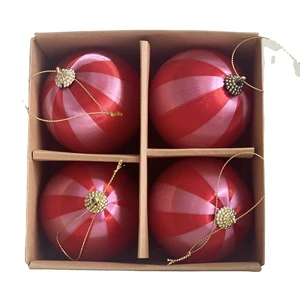 Set of 4pcs 8cm Two Tone Red Pink Satin Christmas Balls Tree Ornaments Xmas Ball Holiday Party Decorations