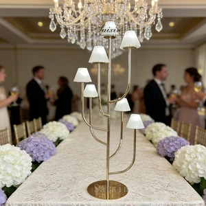Saixin Luxury Wedding Table Decoration New Design Gold Lamp Shade Light Stand High Quality Centerpieces for Wedding Table