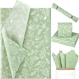 100 Sheets Customized Color Biodegradable Wildflowers Design Printed Wrapping Paper for Green Boho Baby Shower Wedding Birthday